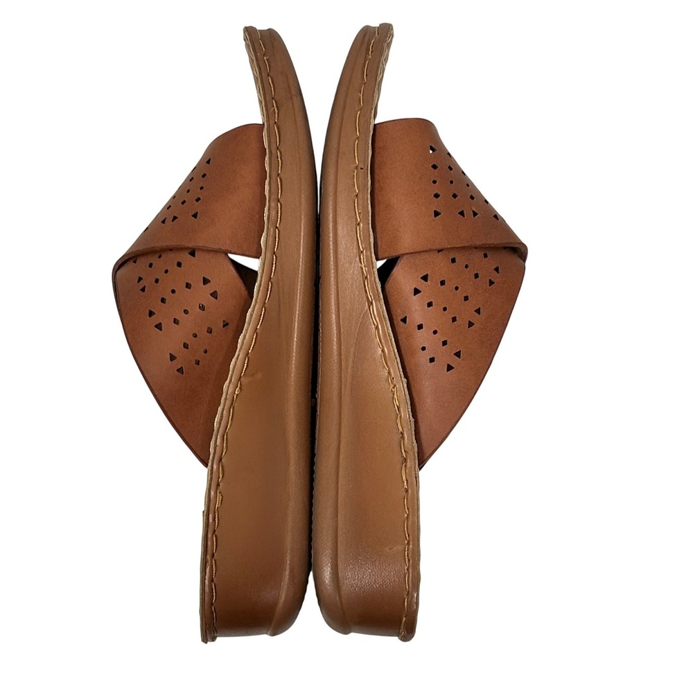 Comfort Trendz Sandals Womens 10 Brown Wedge Slide Laser Cut Perforated Casual - Picture 6 of 10